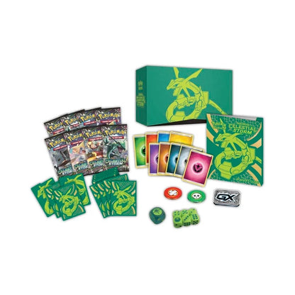 Pokémon TCG Sun & Moon Celestial Storm Elite Trainer Box – 8 Booster Packs with Rayquaza Card Sleeves